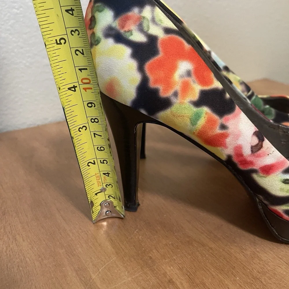 Bandolino Colorful Floral Peep‎ Toe Stiletto Pumps Maximalist Heels Size 7.5